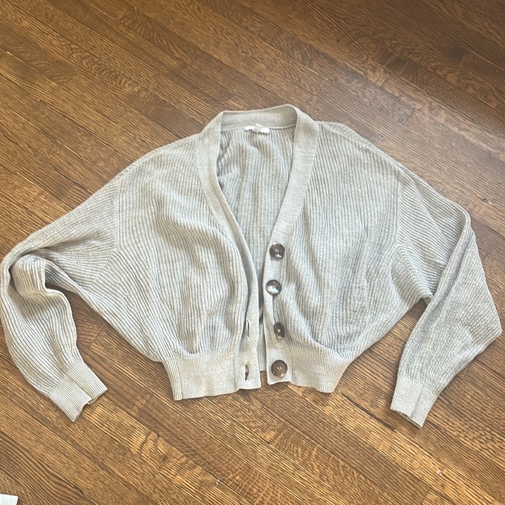 Abound Oversized Cropped Light Grey Button Up Cardigan